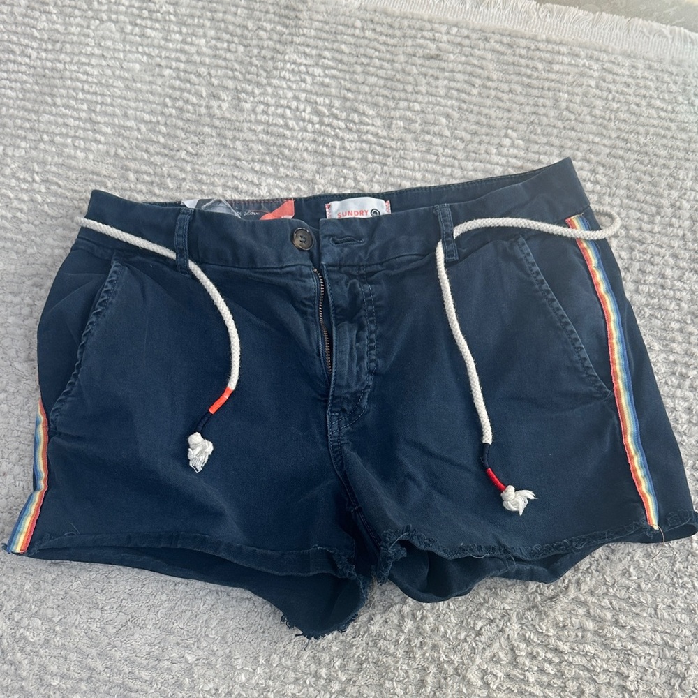 Sundry Navy Shorts with Rainbow Side Stripe and Rope Drawstring